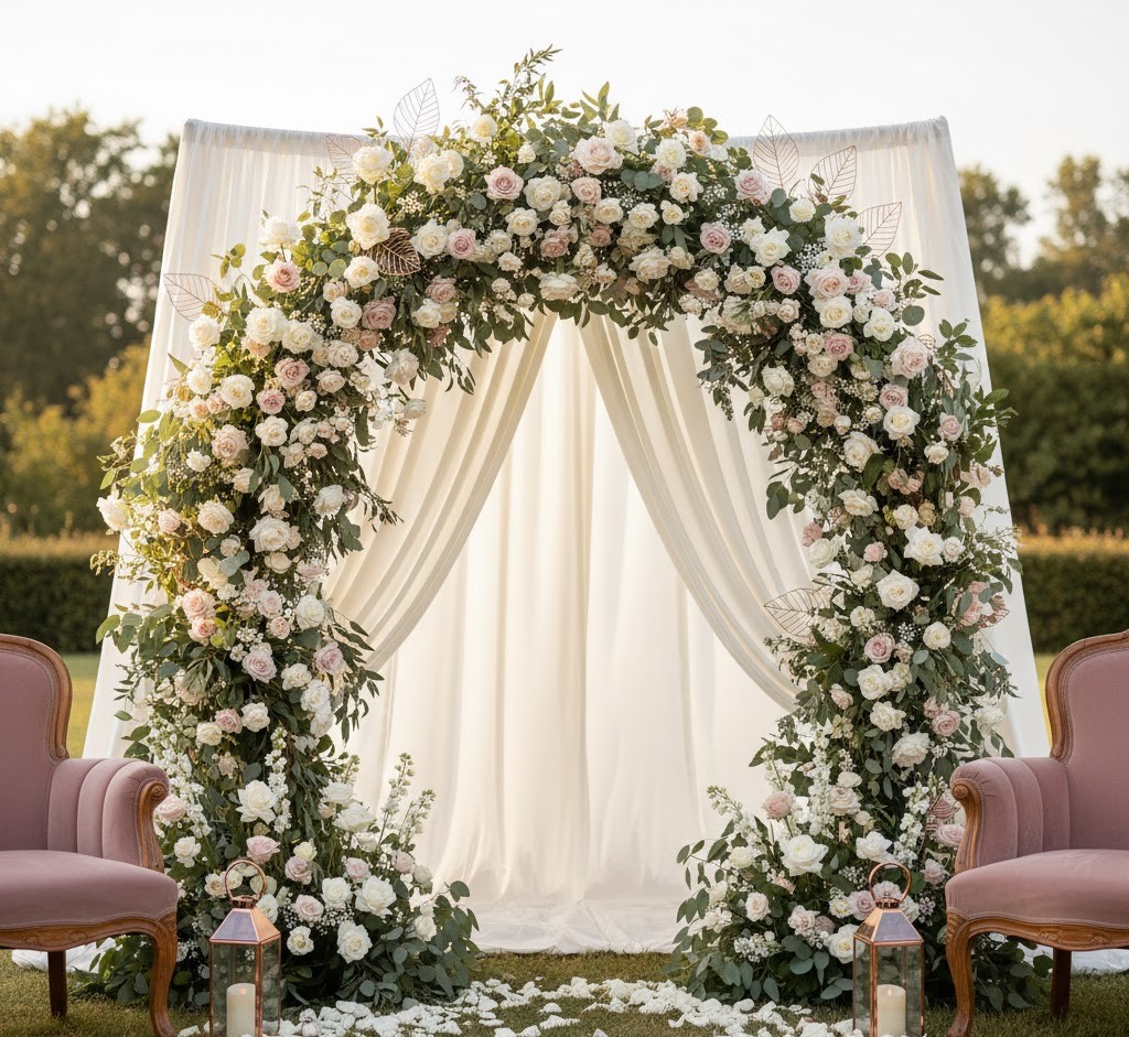 Floral arch fotovæg med roser