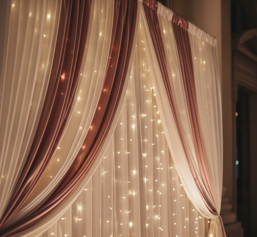 Silke draperivæg med lys