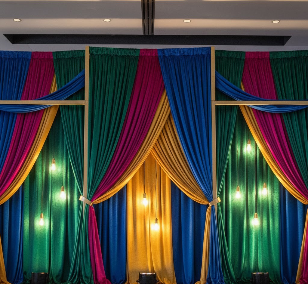 Farverig draperivæg